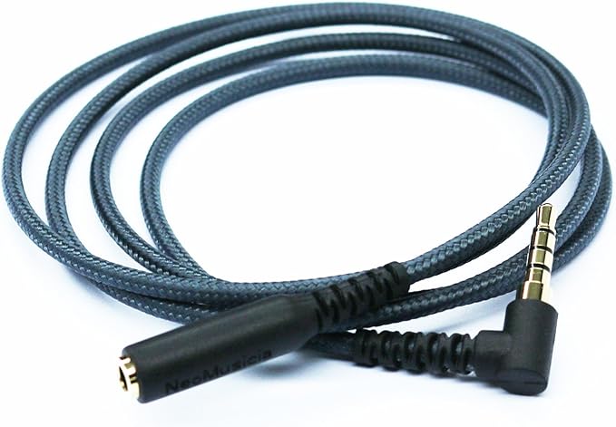 150cm(4.5ft) Right Angle 4 Pole 3.5mm 1/8 inch Male to 4 Pole 3.5mm 1/8 inch Female Stereo Audio Headphone Earphone Extension Cable Adapter Cord Tangle-Free Braided Wire