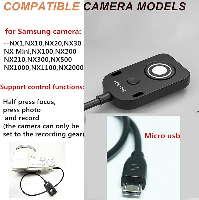 for Samsung Shutter Cable Camera Release Remote for NX20/NX30/NX Mini/NX100/NX200/NX210/NX300/NX500/NX1000/NX1100/NX2000 Camera Small Button Accessory