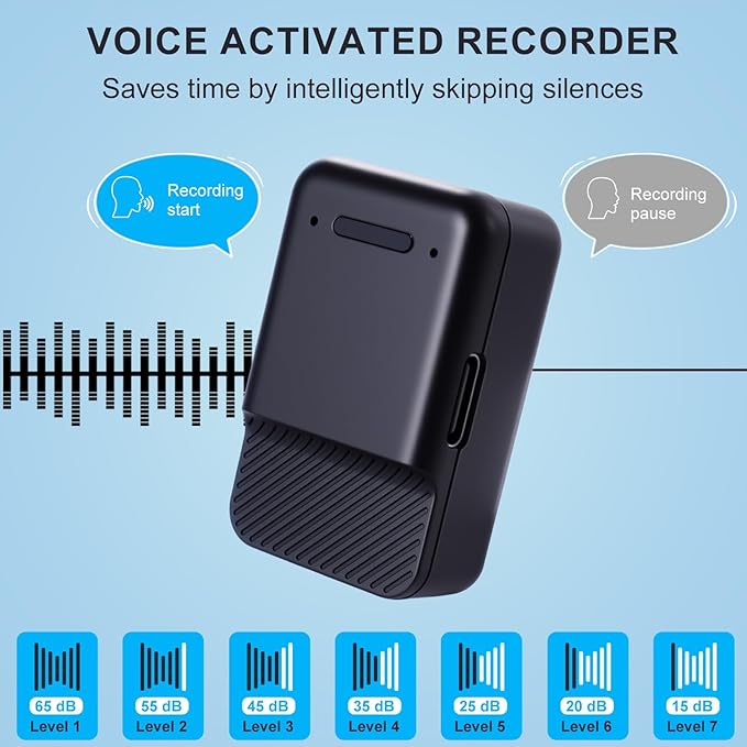 Mini Voice Recorder,64GB Magnetic Voice Activated Recorder with AI Noise Cancellation,72H Battery Life, USB-C Portable Recording Device for Car,Lectures,Meetings,Interviews (2025 Upgrade)