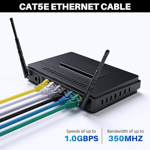 Cat5e Ethernet Cable 35 FT, Long Cat 5e Internet Cable, Grey Snagless Patch Cord, Flexible, Network, LAN, PoE, Standard RJ45 Connector for PC, Server, Router, Modem, TV, PS5 - with 15 Cable Ties