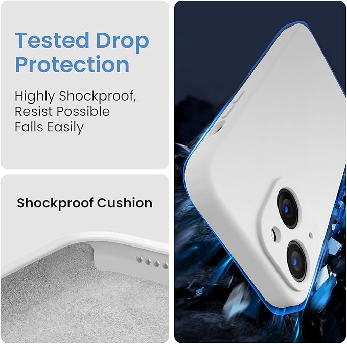 FireNova Designed for iPhone 15 Plus Case, Silicone [Camera Protection] Case with [2 Screen Protectors], Soft Anti-Scratch Microfiber Lining Inside, 6.7 inch, White