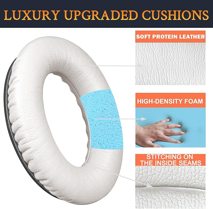 SoloWIT Replacement Earpads Cushions for Bose QuietComfort 35 (QC35) & Quiet Comfort 35 II (QC35 ii) Headphones, Ear Pads with Softer Leather, Noise Isolation Foam, Added Thickness (White)
