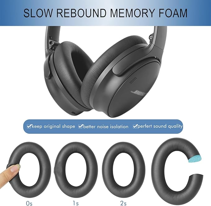 GEVO Replacement Ear Pads for Bose QC45, Ear Cushions for Bose QuietComfort 45 (QC45) & Quiet Comfort SE (QC SE) Headphones, Earpads with Softer Leather Noise Isolation Foam (Gray)