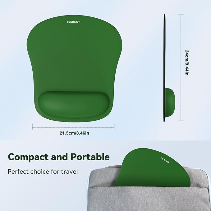 TECKNET 2 Pack Mouse Pad with Wrist Support, Ergonomic Gaming Mouse Pad Pain Relief, Portable Comfortable Mousepad for Computer, Laptop, Office, Home Non-Slip Base, Waterproof Surface - Green