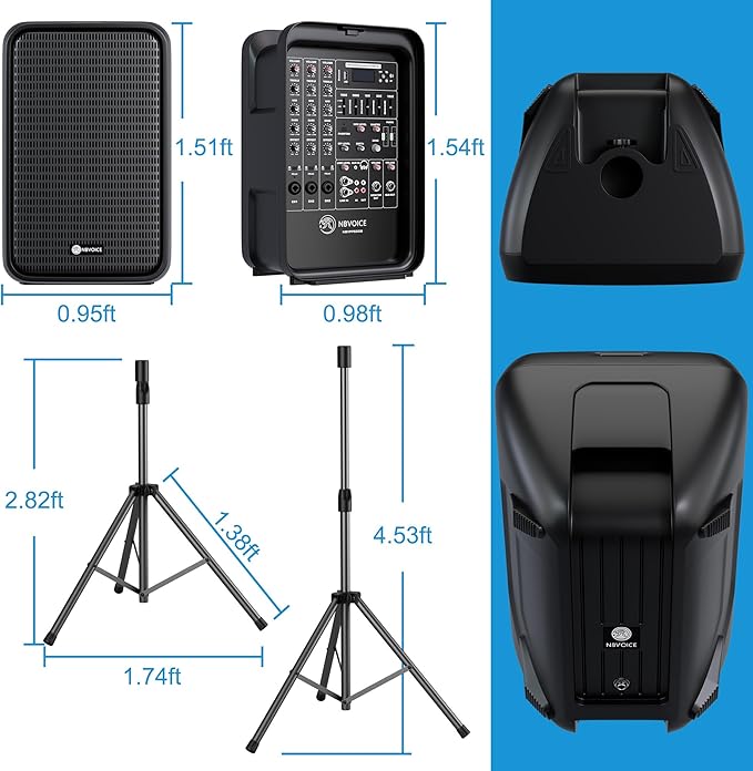 Professional Portable All-in-One 2-Way PA System Suitcase-Style Design with 8-Channel Mixer and 2X Speaker Stands,Bluetooth, Microphone, Remote Control for Performances, Presentations