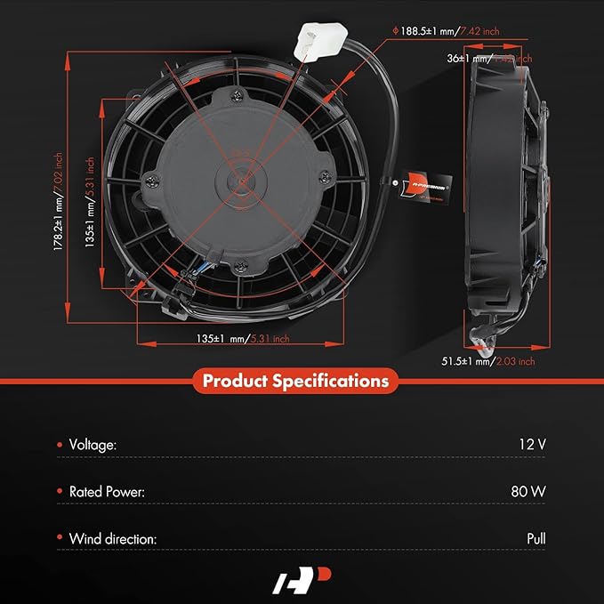 A-Premium 6.5'' 6.5 inch Slim Fan Pull Universal Electric Radiator Cooling Fan Assembly, 12V 80W with Mount Kit