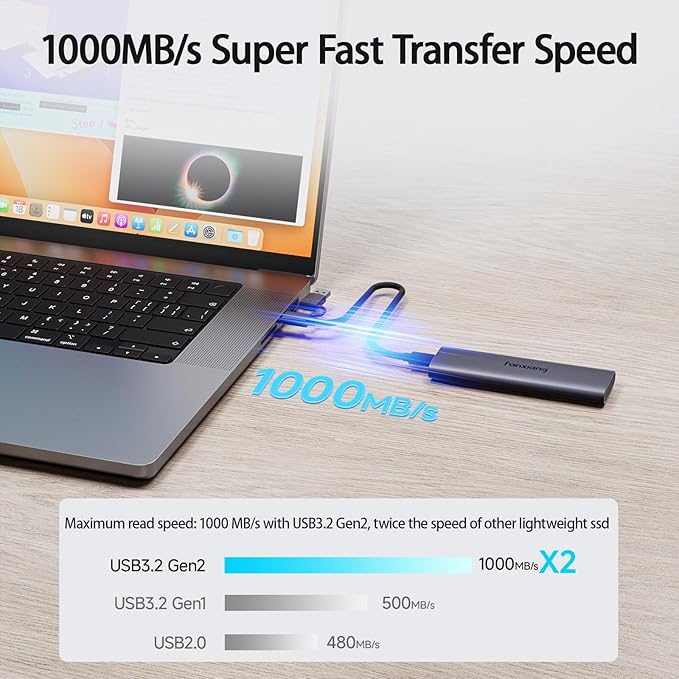 1TB External SSD - Portable SSD External Solid State Drive, 1000MB/s,USB 3.2 Gen2 Type-C, Aluminum Alloy, External Hard Drive for iPhone15/16,Android, Mac, Windows -PS1008