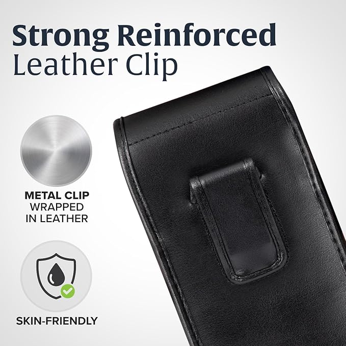 Turtleback Belt Holder for iPhone 16 Pro Max, 15 Pro Max, 14 Pro Max -Large- Fits w/Defender Bulky Style Cases, Premium Black Leather Vertical Holster, Magnetic Closure Leather Wrapped Clip