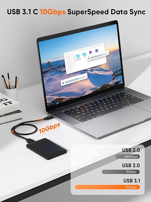 CableCreation 1FT USB C to Micro B Cable,10Gbps Speed External Hard Drive Braided,USB 3.1 Type C to Micro B Work for iPhone 15,16,Seagate WD Westgate My Passport,MacBook Pro/Air, iPad/Tablet,Black