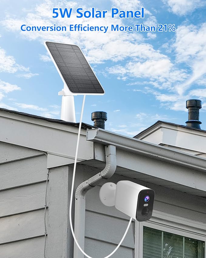Solar Panel for Security Camera, 5W USB Solar Panel for DC 5V Security Camera, Micro USB & USB-C Port Solar Panel, IP65 Waterproof Solar Charger for Camera,360° Adjustable Mounting 13ft Cable, 1 Pack