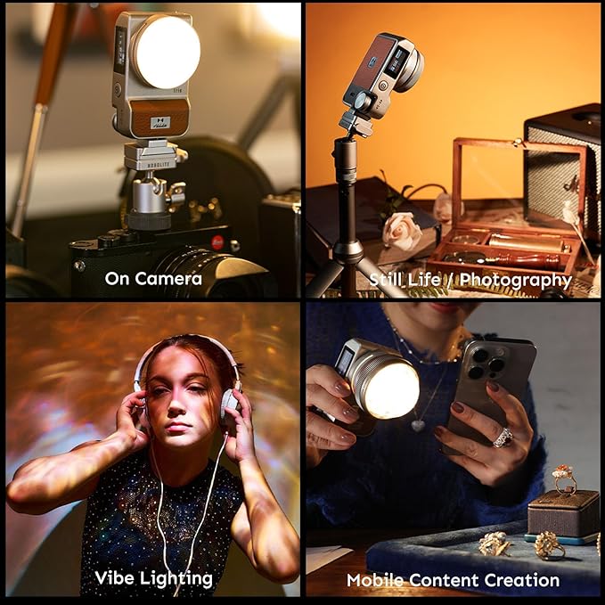 Harlowe Iris Content Creator Lighting Kit 5W Bi-Color Portable LED Light for Photography and Video Recording with Magic Lens, 2700K-6500K CRI/TLCI 96+, IP54, App Control on Camera Light Creator Kit