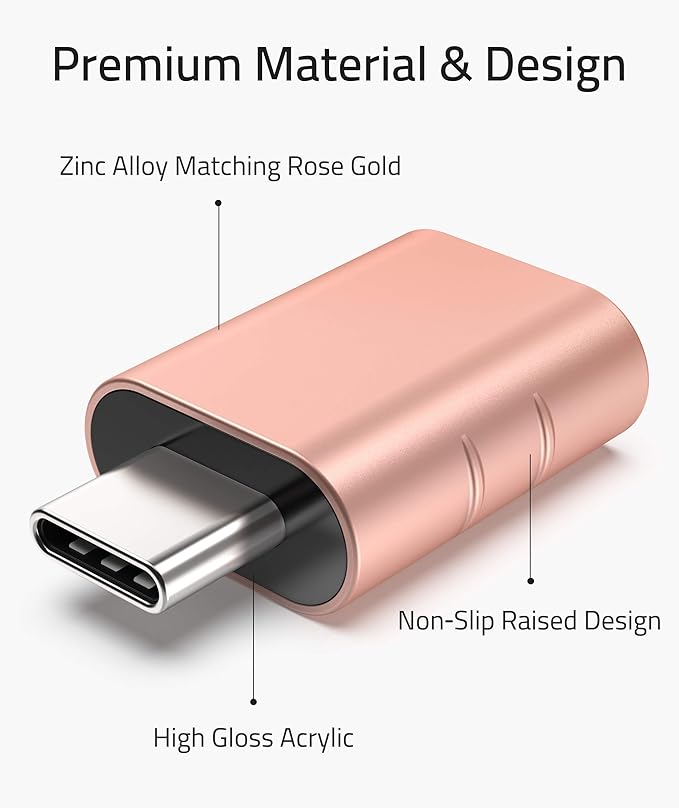 Syntech [2 Pack USB Male to USB3 Female Adapter Compatible with iPhone 16 Pro Max iMac iPad mini/Pro 2023 Pro MacBook Air 2020 and Other Type C Devices, Rose Gold