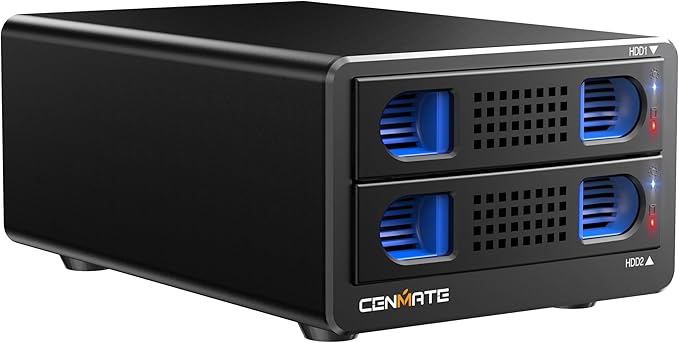 Aluminum Dual Bay 10Gbps Hard Drive Enclosure with Cooling Fan for 2.5“/3.5" SATA HDD/SSD with USB A/C 3.2 Gen 2, Support Hot Swappable, Daisy Chain Expansion, Tool-Free, DAS(NO RAID/NAS)