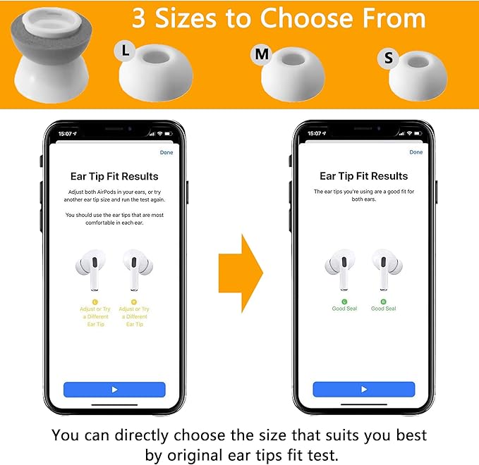 Airpod Pro Ear Tip Memory Foam & Silicone Hybrid Ear Tips, Perfect Noise Reduction, Stays in Your Ears, Ultra-Comfort, Anti-Slip Eartips, Fit in The Charging Case (Grey, Small)
