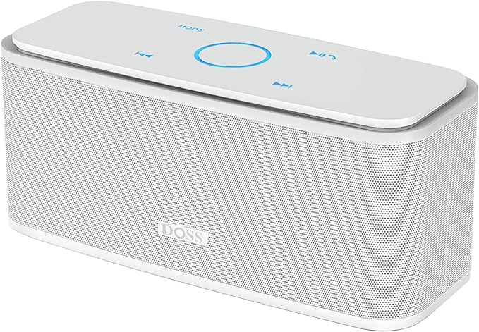 DOSS SoundBox Touch Wireless Bluetooth Speaker with 12W HD Sound and Bass, IPX5 Water-Resistant, 20H Playtime, Handsfree, Portable for Office, Home, Outdoor, Travel-White