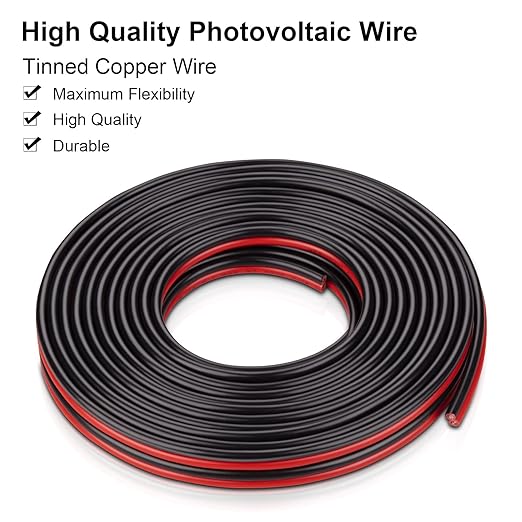 12AWG 2 Conductor Parallel Tinned Copper Wire - 20FT, Black, PVC Insulated, Solar Panel, LED, Automotive, RV, Inverter Compatible