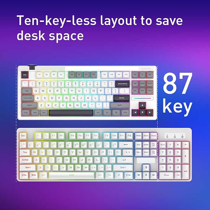 Redragon K729 PRO 80% Wireless Gasket RGB Gaming Keyboard, 3-Mode TKL Mechanical Keyboard w/Knob Control, Mix-Color PBT Keycaps, Hot-Swap South-Facing Socket & 5-Layer Dampener, Custom Silent Switch