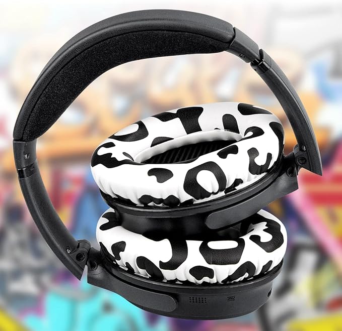 SoloWIT Replacement Earpads Cushions for Bose QuietComfort 35 (QC35) & Quiet Comfort 35 II (QC35 ii) Headphones, Ear Pads with Softer Leather, Noise Isolation Foam, Added Thickness (Snow Leopard)