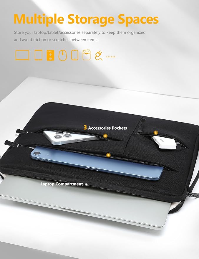 HYZUO 14-15 Inch Laptop Sleeve Bag for MacBook Air 15 M4 M3 M2, MacBook Pro 15, 15" Surface Laptop, XPS 14/15 Plus, Portable NoteBook Case for 14" HP Dell Lenovo ThinkPad Asus, Classic Black