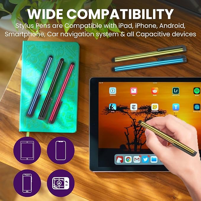 Stylus Pens for Touch Screens, 100 Pieces Universal Colorful Long Metal Stylists Pack for iPad, iPhone, Android, Galaxy, Chrome Book, Tablets, Assorted Colors All Devices - 4"
