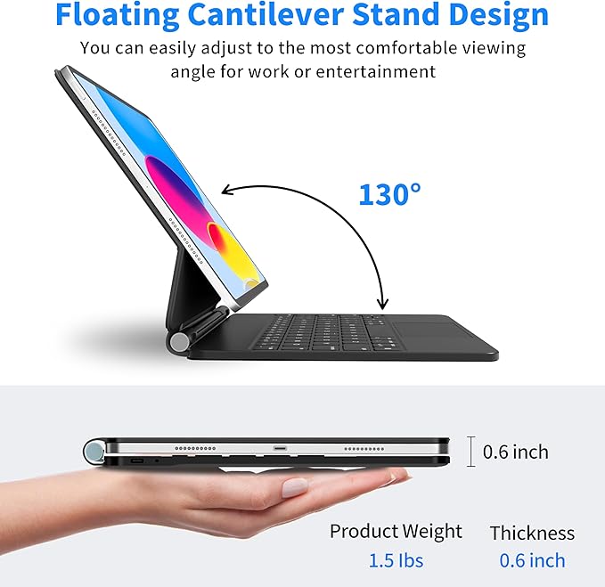 for iPad 11th (A16 2025) & iPad 10th Generation Case with Keyboard – Magic-Style Magnetic Keyboard for ipad 10th generation (10.9-inch 2022) with 7 Color Backlight, Multi-Touch Trackpad (Black)