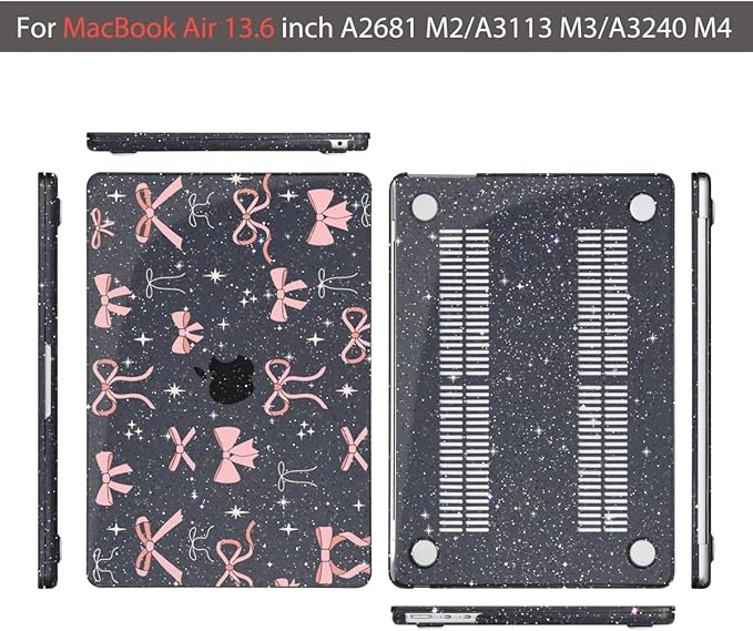 Teryeefi for MacBook Air 13.6 inch Case M4 M3 M2 2024-2022 Release Model A3240 A3113 A2681, Protective Plastic Hard Shell Case Cover for MacBook Air M2 M3 M4 Chip 13 inch, Pink Ribbon Bow-105