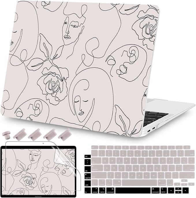 Teryeefi for MacBook Air 13 inch Case 2021 2020 2019 2018 A2337 M1 A2179 A1932, Plastic Hard Shell Case & Keyboard Cover & Screen Protector for Mac Air 13.3 Retina with Touch ID, Abstract Face