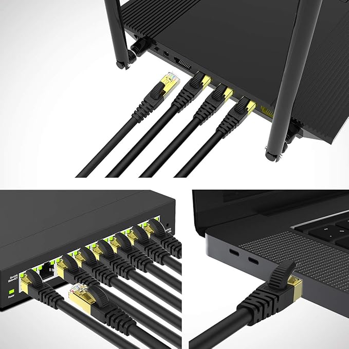 KASIMO CAT 8 Ethernet Cable Shielded SFTP Internet Network Patch Cord, Heavy Duty High Speed LAN Cables w Gold Plated RJ45 Connector Professional for Router, Modem, Gaming (5 Feet, 5 Pack Black)