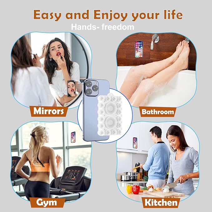 ZYCCER Double Sided Silicone Suction Phone Holder Mount,Compatible with iPhone and Android Cases Hands-Free Mirror Shower Phone Mount Strong Grip Holder (Transparent, Double Sided 2PCS)