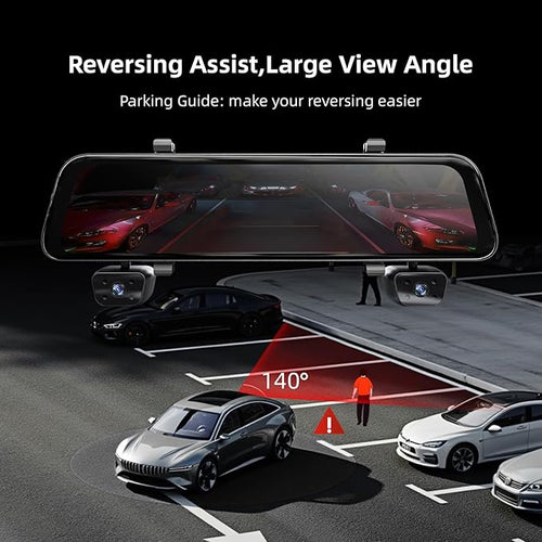 12" Rear View Mirror Camera,4 Channel Mirror Dash Cam Front and Rear Inside,Backup Camera for Cars,5.8GHz WiFi 360 Smart Rearview Camera,APP,GPS,Night Vision Backup Camera, Free 128GB SD Card