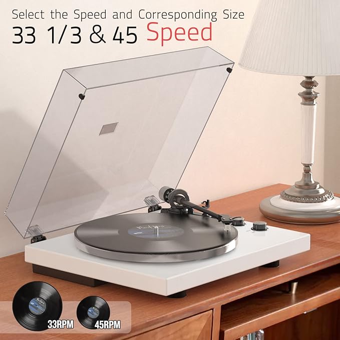 Turntables Record Player for Vinyl with Wireless Output Connectivity Belt-Drive 33 45 RPM Speed Phono Line USB Digital to PC Recording MM Audio Cartridge Stylus Adjustable Counterweight Piano White