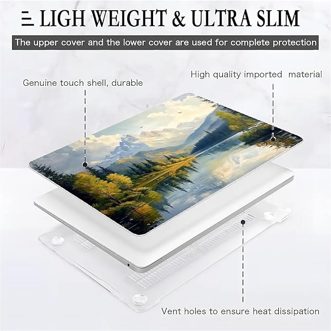 Compatible with MacBook Air 13.3 13.6 Inch Case 2022 2021 2020 2019 Plastic Hard Shell Case Cover,13.6 Air (A2681) M2 2022, Mountains and Trees