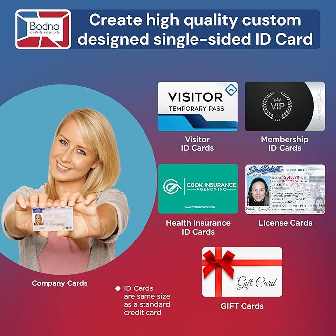 Bodno Magicard Pronto ID Card Printer & Complete Supplies Package ID Software - Silver Edition