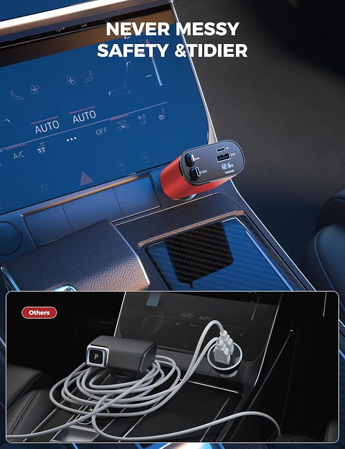 【Upgraded】 SUPERONE Retractable Car Charger 4 in 1, Fast Car Phone Charger with Cord 2.6ft, USB C and Apple Car Charger Adapter, Compatible with iPhone 15/15 Pro Max/14/13/12/11, Galaxy, Pixel