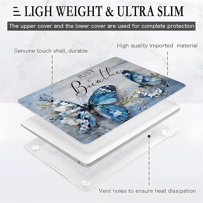 Compatible with MacBook Air 13.3 13.6 Inch Case 2022 2021 2020 2019 Plastic Hard Shell Case Cover,13.6 Air (A2681) M2 2022, Butterfly