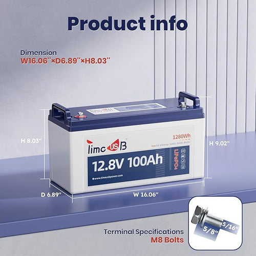 12V 100Ah LiFePO4 Battery, Timeusb 12.8Volt Lithium Battery with 100A BMS, Up to 15000 Deep Cycle Battery for RV Camper, Solar, Trolling Motor, Marine, Travel Trailer, Energy Storage