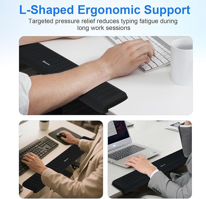 UnivoColors PostureUp L-Shaped Desk Long Wrist Rest Elbow, Non-Slip, Memory Foam, Desk Edge Support, Ergonomic Design for Long-Hour Work (23.6 * 3.9 inch One-Piece Design,Navy)