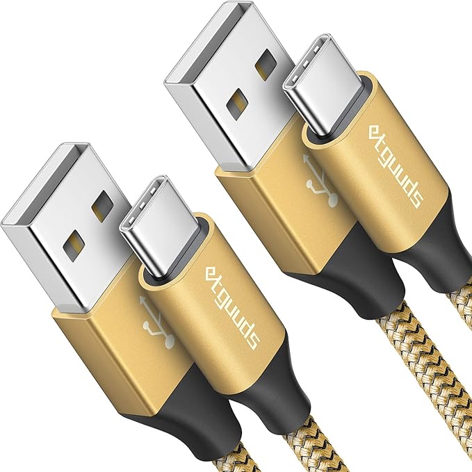 etguuds 6.6ft USB A to USB C Cable 3A Fast Charging, 2-Pack USB A to USB Type C Charger Cord for iPhone 16 15 Pro/Pro Max/Plus, for Samsung Galaxy S24 S23 S22 S21 S20 S10 A55 A54 Flip Note, Moto, Gold