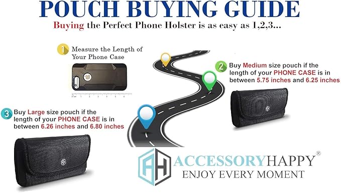 AH Military Grade Nylon Cell Phone Belt Holder for Men Horizontal Pouch Carrying Clip for [iPhone 6 6S 7 8 X XR XS 11 12] iPhone 11 Moto Droid x Holster PRO S8 S9 S7 S20 fits Otterbox or Thick Case