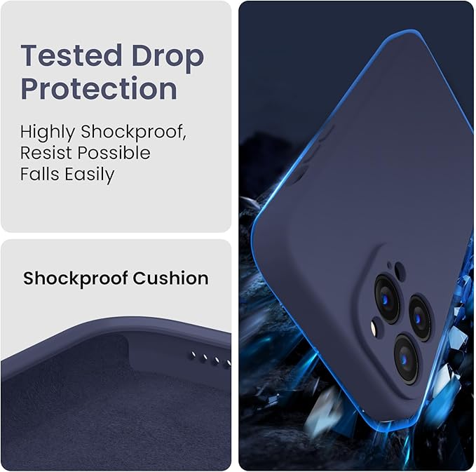 FireNova for iPhone 14 Pro Case, Silicone Upgraded [Camera Protection] Phone Case with [2 Screen Protectors], Soft Anti-Scratch Microfiber Lining Inside, 6.1 inch, Navy Blue