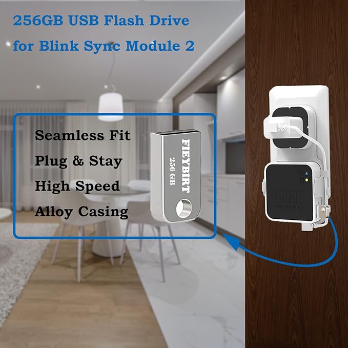 256GB Blink USB Flash Drive and Sync Module 2 Mount, Space Saving and Easy Move Mount Bracket Holder for Blink Outdoor Indoor Security System