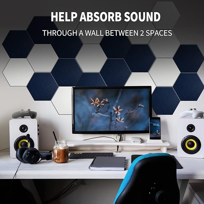 Mollywell Hexagon Acoustic Panels, High Density, Soundproofing, Decorative Noise Reduction Felt Wall Tiles for Ceilings, Home Office & Gaming Room (Fruit Green), 14x12x0.4 Inch