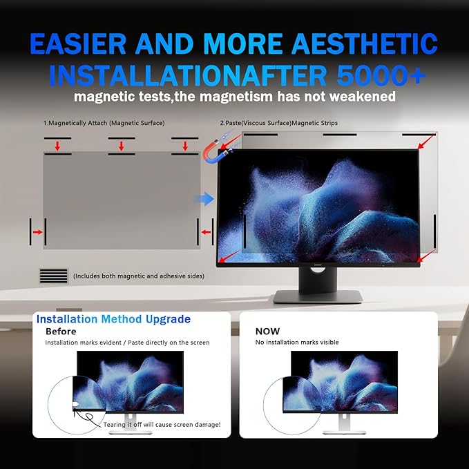 [2 Pack] Magnetic Computer Privacy Screen Filter 27 Inch for Frameless Monitor 16:9 Aspect Ratio, Removable Anti Glare Blue Light Protector, Double Sided Reversible Eye Care 27in Film