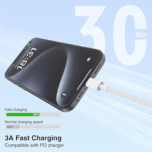 3-Pack Grey [3.3FT+6.6FT+10FT] 60W USB C to USB C Cable, Type C Fast Charging Cable for iPhone 16 15 Pro Plus Pro Max，for Galaxy S24 S23, for iPad Pro/Air, for MacBook Pro/Air and More