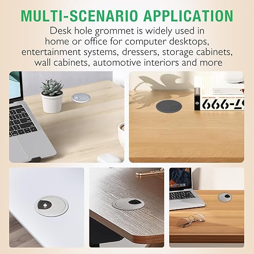 10 Pcs Desk Grommet 2-3/8" / 60 mm, Desk Cord Hole Cover, Cable Grommet ABS Plastic, Desk Hole Grommet for Home & Office Pc, Detachable Cable Cord Organizer-Silver Sand