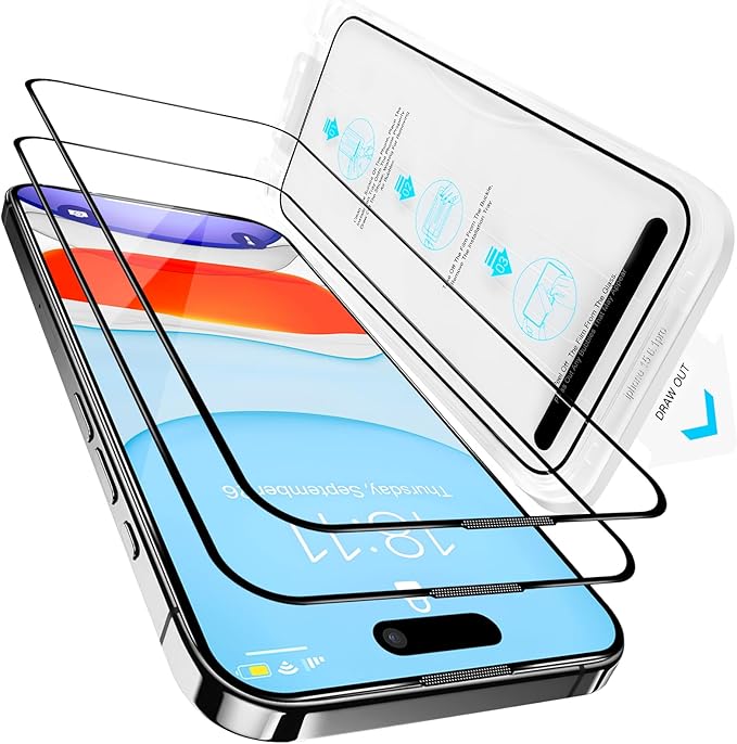 iPhone 15 Pro Screen Protector,Durable and Drop-Proof with 9H Hardness,Bubble-and-Dust-Free 15 Pro HD High-Aluminum Tempered Glass,Easy Installation Exclusively,2 Pack