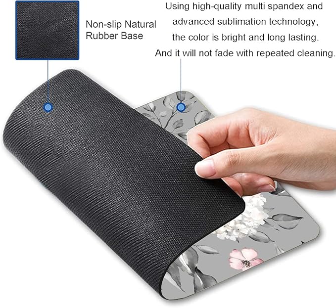 Mouse Pad, Gray Pink Roses Floral Flower Leaves Mouse Pad Rectangle Custom Designs, Waterproof Anti-Slip Rubber Mousepad Office Accessories Desk Decor Wireless Mouse Pads for Computers Laptop