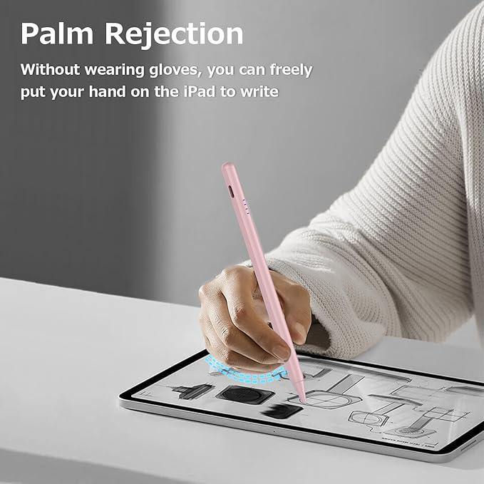 Stylus Pen for iPad 9th&10th - Fast Charge for iPad Pencil Palm Rejection Active Pen Compatible with (2018-2025) Apple iPad 6/7/8/9/10/11(A16), iPad Pro 11"/12.9"/M4, Mini 5/6, Air 3/4/5/M2/M3 (Pink)