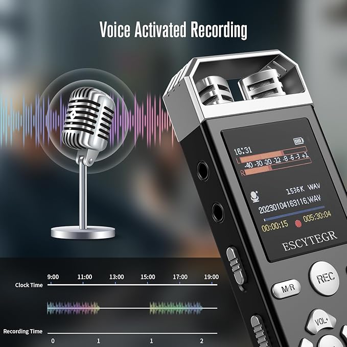 80GB Digital Voice Activated Recorder 1536KBPS Audio Voice Recorder with Playback Recording Device Dictaphone Sound Tape Recorder with Password Protection for Lectures,Meetings