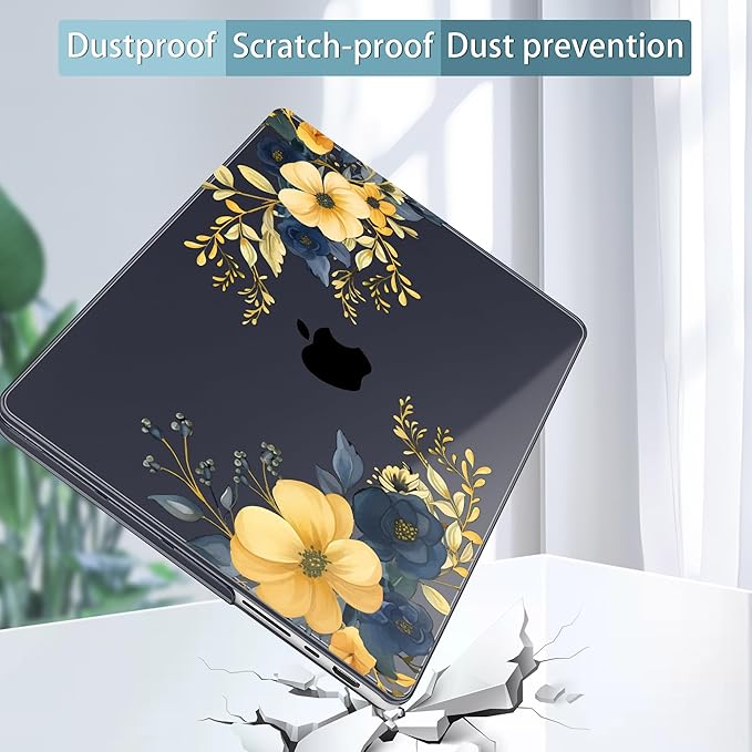 Tuiklol for MacBook Pro 14 Inch Case 2024-2021 Release M4 A3112 A3401 A3185/M3 A2918 A2992/M2 A2779/M1 A2442 Pro/Max,Hard Shell Case with Keyboard Cover & Screen Protector for Touch ID,Leaves & flower